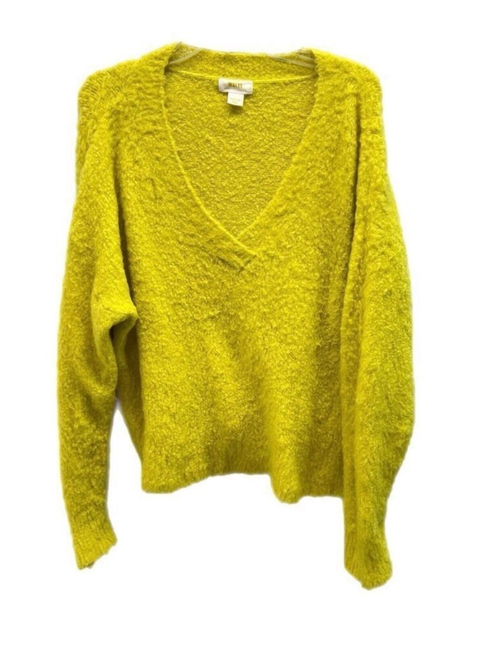 NWOT Anthropology Plush V-Neck Sweater in Bright Yellow - Picture 4 of 5